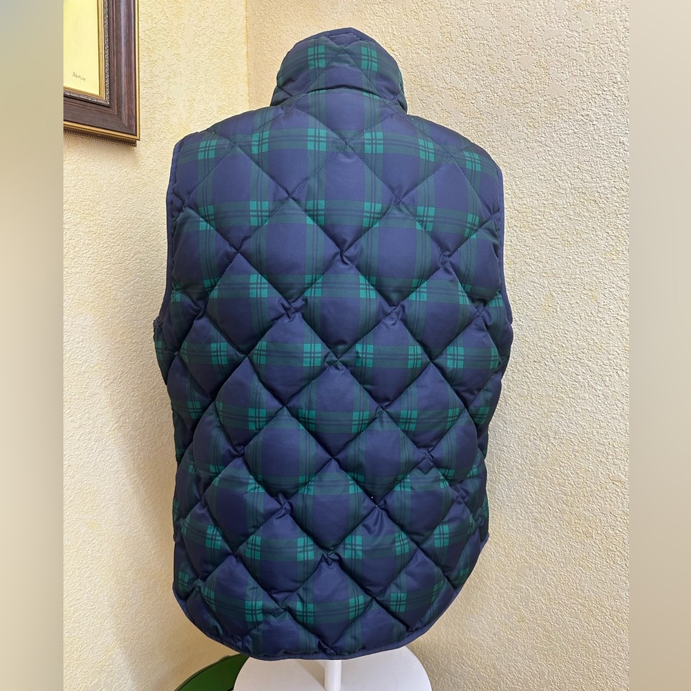 J. Crew Navy Plaid Feather Down Puffer Vest - Picture 2 of 6